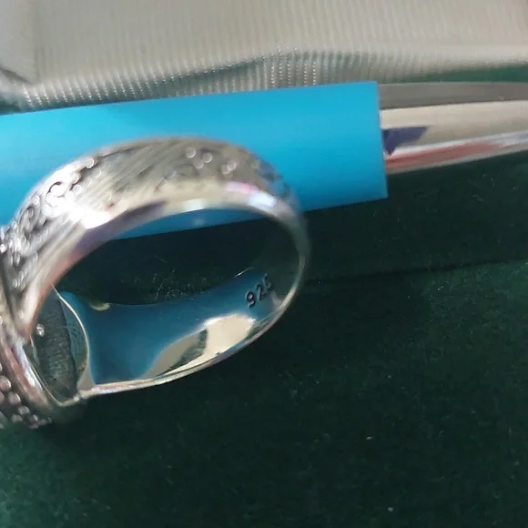 Sterling Silver Genuine Turquiose Oxidized Men's Ring sz 8 or 9